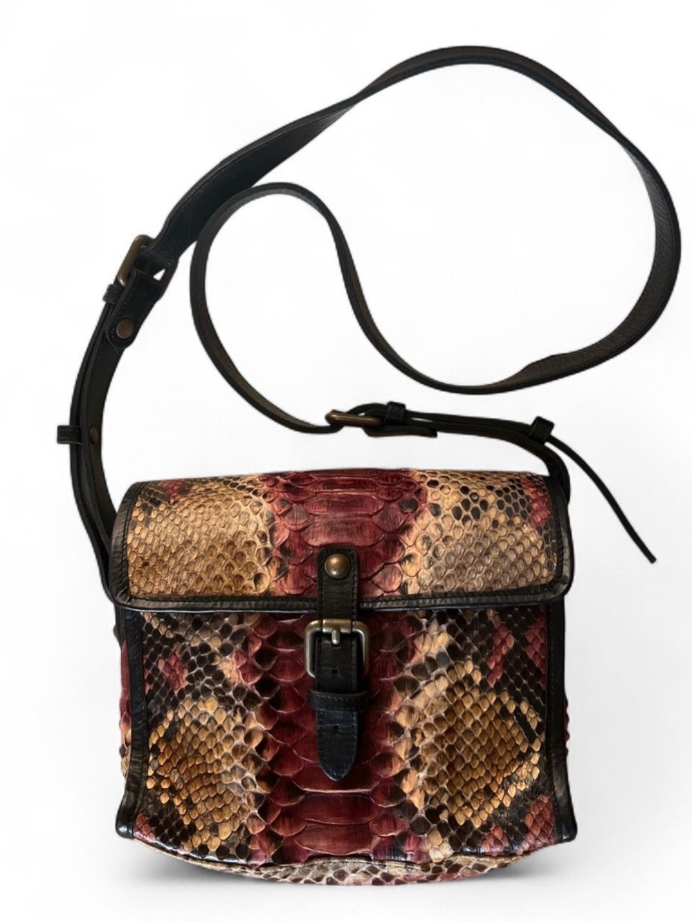 Zadig & Voltaire Python-Embossed Leather Crossbody Bag in Red and Tan